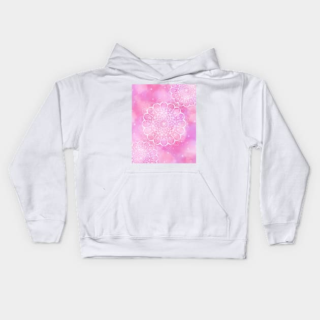 Pink sparkling mandala Kids Hoodie by Morishasha